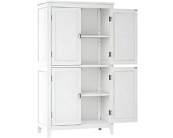 NaevaMi Badkamerkast - Badkamermeubel - Badkamer Kast - Opbergkast - Staande Kast - Dressoirkast - Zijkast met Verstelbare Planken en 4 Deuren - Stevig en Duurzaam - Houten Frame - Modern en Tijdloos Design - 30x60x110cm - Wit