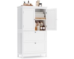 NaevaMi Badkamermeubel - Badkamer Kast - Badkamerkasten Hoog - Badkamerkastje - Staande Badkamerkast - Badkamerkast met 2 Deuren en 2 Laden - Opbergkast voor Badkamer en Keuken - Verstelbare Plank - 30x60x110cm - Wit