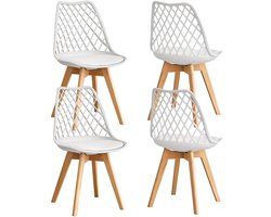 NaevaMi Eetkamerstoelen - Eetkamerstoelen Set van 4 - Eetkamerstoelen met Houten Poten - Modern en Minimalistisch - Pu Gewatteerde Zitting - Beukenhout Benen - Nordic Stoel Voor Keuken Woonkamer/Eetkamer - Wit