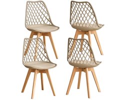 NaevaMi Eetkamerstoelen - Eetkamerstoelen Set van 4 - Eetkamerstoelen met Houten Poten - Modern en Minimalistisch - Pu Gewatteerde Zitting - Beukenhout Benen - Nordic Stoel Voor Keuken Woonkamer/Eetkamer - Khaki