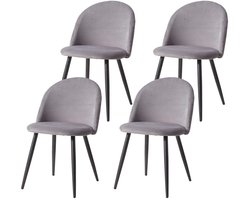 NaevaMi Eetkamerstoelen - Eetkamerstoelen Set van 4 - Vintage Stoelen – Fauteuils – Zittingen – Relax Stoelen – Metalen Poten met Antislip Bescherming – Zacht Fluwelen Velours Bekleding – Comfortabele Sponsvulling – Max. 150kg - Grijs