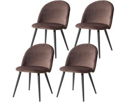 NaevaMi Eetkamerstoelen - Eetkamerstoelen Set van 4 - Vintage Stoelen – Fauteuils – Zittingen – Relax Stoelen – Metalen Poten met Antislip Bescherming – Zacht Fluwelen Velours Bekleding – Comfortabele Sponsvulling – Max. 150kg - Bruin