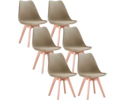 NaevaMi Eetkamerstoelen - Eetkamerstoelen Set van 6 - Eetkamerstoelen met Houten Poten - Modern en Minimalistisch - Pu Gewatteerde Zitting - Beukenhout Benen - Nordic Stoel Voor Keuken Woonkamer/Eetkamer - Khaki