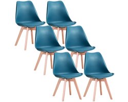 NaevaMi Eetkamerstoelen - Eetkamerstoelen Set van 6 - Eetkamerstoelen met Houten Poten - Modern en Minimalistisch - Pu Gewatteerde Zitting - Beukenhout Benen - Nordic Stoel Voor Keuken Woonkamer/Eetkamer - Groen