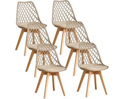 NaevaMi Eetkamerstoelen - Eetkamerstoelen Set van 6 - Eetkamerstoelen met Houten Poten - Modern en Minimalistisch - Pu Gewatteerde Zitting - Beukenhout Benen - Nordic Stoel Voor Keuken Woonkamer/Eetkamer - Khaki