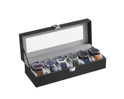 NaevaMi Horlogedoos - Horloge box - Horloge Rol - Watch Roll - Horloge Etui - Horloge Kist - Horloge Case - Leer en Glazen Deksel - 11.2x30x8cm - Zwart