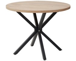 NaevaMi Massief Houten Eettafel - Nordic Ronde Tafel - Ronde Eettafel 100cm - Eetkamer Tafel - Woonkamer - Koffietafel - Eetkamertafel Rond - Stalen Frame Zwart - Licht Bruin