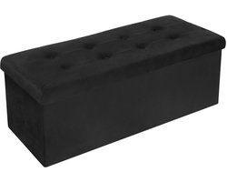 NaevaMi Opbergbank - Opbergpoef - Opbergbox - Opbergbak - Dekenkist - Ottomaanse Zitbank - Voor Woonkamer of Slaapkamer - Opbergbak met Deksel - Bank met Opslagruimte - Hocker - 110x37.5x38cm - Velvet - Zwart