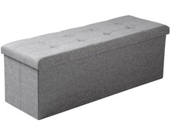 NaevaMi Opbergbank - Opbergpoef - Opbergbox - Opbergbak - Dekenkist - Ottomaanse Zitbank - Voor Woonkamer of Slaapkamer - Opbergbak met Deksel - Bank met Opslagruimte - Hocker - 110x37.5x38cm - Velvet - Licht Grijs