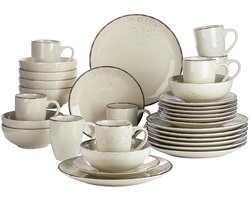 NaevaMi Serviesset - Keramisch Servies - Dinerborden - Dessertborden - Schalen - Koffiekopjes - Complete Tafelservies Set - Serviesset 8 Persoons - 32 stuks - Beige