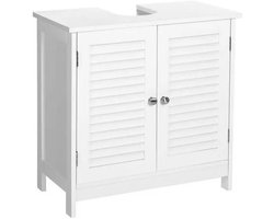 NaevaMi Wastafelkast – Wastafelonderkasten met Verstelbare Plank & Ventilerende Dubbele Lattendeuren – Badkamerkast - Badkamermeubel - Wastafelkastje Onderkast - Wastafel Onderkast met Uitsparing - 60x30x62cm – Wit