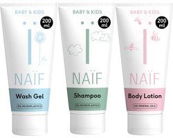 Naïf - Douche Essentials - Voordeelset - Baby & Kids - Babyverzorging - Wasgel, Shampoo & Lotion - 3 stuks