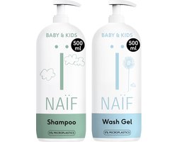 Naïf - Shampoo & Wasgel - XL Pompfles - Baby & Kids - Babyverzorging - Natuurlijke Ingrediënten - 2x500ml