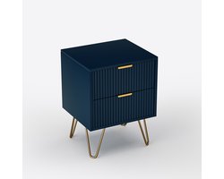 Naiz® - Nachtkastje - 2 lades - Blauw - Goud - 35,5 x 40 x 50 cm