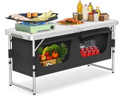 NAIZY 120 x 47 x 62 cm outdoor camping keuken set opvouwbare campingkasten incl. 6 mm MDF-platen & draagtas & metalen frame mobiele tentkast voor picknicks stranduitstapjes barbecue-avonden
