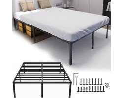 NAIZY 140 x 200 cm, ijzeren bedframe, hoogte 37,5 cm, tweepersoonskamer met lattenbodem en opbergruimte onder het bed, metalen bedframe, belastbaar tot 270 kg, inklapbaar bed voor slaapkamer en