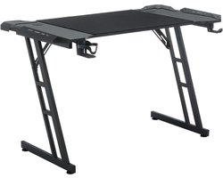 NAIZY 140x60cm Vrijstaand bureau Gamer Computertafel Ergonomische Gamingtafel Kantoortafels met draadgat, bekerhouder en hoofdtelefoonaansluiting, pc-gamingtafel met LED