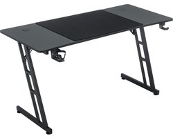 NAIZY 160x60cm Vrijstaand bureau Gamer Computertafel Ergonomische Gamingtafel Kantoortafels met draadgat, bekerhouder en hoofdtelefoonaansluiting, pc-gamingtafel met LED
