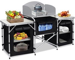 NAIZY 174 x 52 x 110 cm outdoor camping keuken set opvouwbare campingkasten incl. 5 mm MDF-platen & draagtas & metalen frame mobiele tentkast voor picknicks stranduitstapjes barbecue-avonden