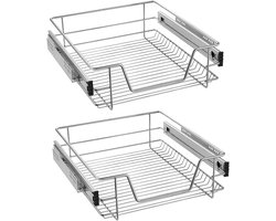 NAIZY 2x Telescopische Lade 50cm Breed Toepasbare Keukenlade Zilveren Keukenplank Gemaakt van Massief Roestvrij Staal Keukenkast Uittrekbare Keukenkast (Werkelijke Breedte 47cm, 2 Stuks)