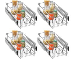 NAIZY 4x telescopische lade 30cm breed toepasbare keukenlade zilver keukenplank van massief roestvrij staal kast uittrekbare keukenkast (werkelijke breedte 27cm, 4 stuks)