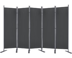 NAIZY 5-delige scherm gemaakt van polyester stof scheidingswand voor binnen en buiten vouwen 280x180cm scheidingswand met vloer nagels balkon privacy scherm kamer verdeler voor tuin woonkamer kantoor (donkergrijs)