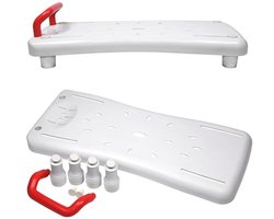 NAIZY Badplank 70x31cm Badkuipzitje Senioren 41-63cm Verstelbaar om te zitten PP-materiaal Badkuipzitje Board MAX.150kg Doucheplank, rode handvat
