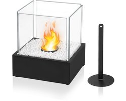 NAIZY Bio-ethanol Tafelhaard met RVS basis, gehard glas en explosieveilige stenen terrashaard voor binnen en buiten, draagbare verbrandingskamerdecoratie (Type D)