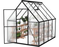 NAIZY Broeikas, aluminium tuinkas, met 6 cm fundering en 4 mm pc-plaat, broeikas, tomatenkas, tuinhuis, uv-bestendig, weerbestendig, voor de tuin, 230x180x195 cm