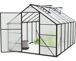 NAIZY Broeikas, aluminium tuinkas, met 6 cm fundering en 4 mm pc-plaat, broeikas, tomatenkas, tuinhuis, uv-bestendig, weerbestendig, voor de tuin, 310x250x205 cm