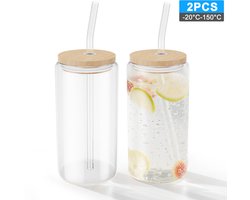 NAIZY Drinkglazen met deksel en rietje 550ml glazen bekers glazen glazen met reinigingsborstel matcha glazen glazenset voor ijskoffie latte macchiato cocktails, 2 stuks