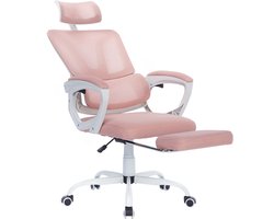 NAIZY Ergonomische bureaustoelen, computerstoel, netstoel met verstelbare hoofdsteunen, mesh-stoelleuning, armleuningen, voetensteun en rubberen wielen, ligstoel kantelfunctie tot 135° (roze)