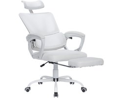 NAIZY Ergonomische bureaustoelen, computerstoel, netstoel met verstelbare hoofdsteunen, mesh-stoelleuning, armleuningen, voetensteun en rubberen wielen, ligstoel kantelfunctie tot 135° (grijs wit)