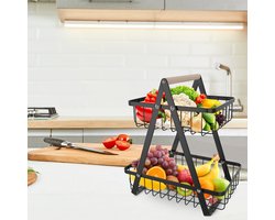 NAIZY Fruitstandaard Fruitmand 2-laags Zwart Verwijderbare fruitschaal Groenterek Broodmand Keukenopslag voor fruit, groenten, snacks, brood - 27x17x30cm