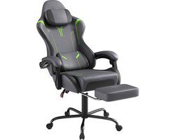 NAIZY Gaming stoel massage Grijs gamingstoel gamestoel gamingstoel met voetensteun & hoofdsteun & massagelendenkussen ergonomische bureaustoel in hoogte verstelbaar voor gamers, speelkamer, kantoor