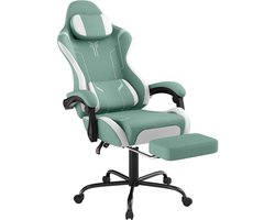 NAIZY Gaming stoel massage Groene gamingstoel gamestoel gamingstoel met voetensteun & hoofdsteun & massagelendenkussen ergonomische bureaustoel in hoogte verstelbaar voor gamers, speelkamer, kantoor