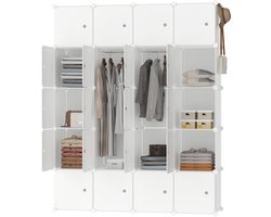 NAIZY Garderobekast Wit Garderobekastsysteem met 20 kubussen DIY-kasten Kunststof kast met deurplankensysteem Kast staand plank 145 cm breed
