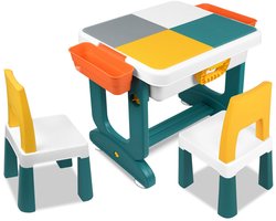 NAIZY kinderen tafel met 2 stoelen plastic kinderen zitgroep kindertafel stoel set met 300 bouwstenen en opbergruimte zitgroep schilderij tafel activiteit tafel voor jongens en meisjes, type A