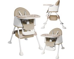 NAIZY Kinderstoel Babystoel 3-in-1 Multifunctionele Eetkamerstoel met 5-punts veiligheidsgordel, Dubbel Blad en Afneembaar Kussen, Beige