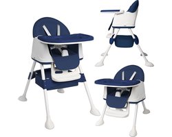 NAIZY Kinderstoel Babystoel 3-in-1 Multifunctionele Eetkamerstoel met 5-punts veiligheidsgordel, Dubbel Blad en Afneembaar Kussen, Blauw