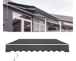 NAIZY klaparm zonnescherm 4x3m zonwering balkon aluminium luifel polyester waterdichte klem zonnescherm anti-UV privacy scherm voor balkon terras, donkergrijs