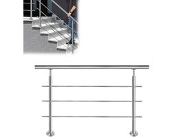 NAIZY leuning roestvrij staal outdoor indoor trap leuning voor trap balkon tuin (100cm, 3 dwarsbalken)