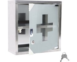 NAIZY Medicijnkastje 2 compartimenten Apothekerskast Gemaakt van roestvrij staal met gematteerde glazen magnetische deur & 2 sleutels Afsluitbare hangende medicijnkast, 30x12x30cm