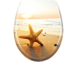 NAIZY toiletzitting met soft-close mechanisme Toiletdeksel van hard plastic Antibacterieel toiletdeksel Toiletzitting van Duroplast Universele maat, 14 afbeeldingen om uit te kiezen (zeester)