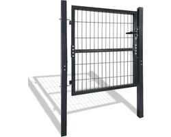 NAIZY Tuinpoort 100x100cm tuindeur verzinkt metaal dubbelstaafmat hek set antraciet vleugeldeuren incl. palen, slot, deurklink & sleutel staafmattenhek, hekpoort voor tuin erf