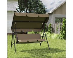 NAIZY Tuinschommel 193 x 110 x 152 cm 3-zits met verstelbaar dak Schommelbank Metalen buis Antislip vloermatten Schommelstoel Hangende schommel MAX tot 200 kg, bruin