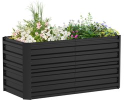 NAIZY Verhoogde Bak Gegalvaniseerd Staal 180x90x58cm Moestuinbak bloembak grote plantenbak voor buiten koude bak tuinbed Rechthoekig voor tuinbalkon, Zwart