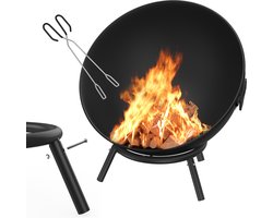 NAIZY Vuurschaal 62cm vuurkorf vuurkommen voor de tuin met rooster en kolen klem metalen kuil voor barbecue 's avonds tuin vuur BBQ camping