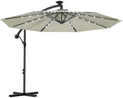 NAIZY Zweefparasol In Hoogte Verstelbaar met LED & Zwengel Tuinparasol Aluminium Parasols Zonnescherm Balkonparasol Winddicht en Waterdicht Marktparasol voor Terras (Ø300cm, Beige)