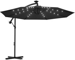 NAIZY Zweefparasol In Hoogte Verstelbaar met LED & Zwengel Tuinparasol Aluminium Parasols Zonnescherm Balkonparasol Winddicht en Waterdicht Marktparasol voor Terras (Ø350cm, Donkergrijs)